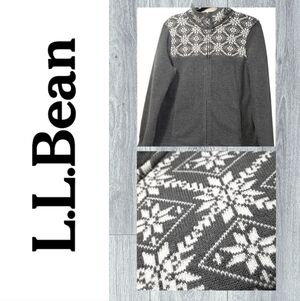 L.L.Bean Women's Medium Gray Nordic Fair Isle Full Zip Fleece Jacket